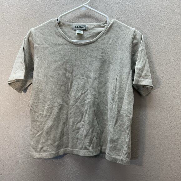 L.L. Bean Cardigan Knit Top 2 Piece Set Sweater Size M Tan Granny 100% Cotton - Picture 4 of 5